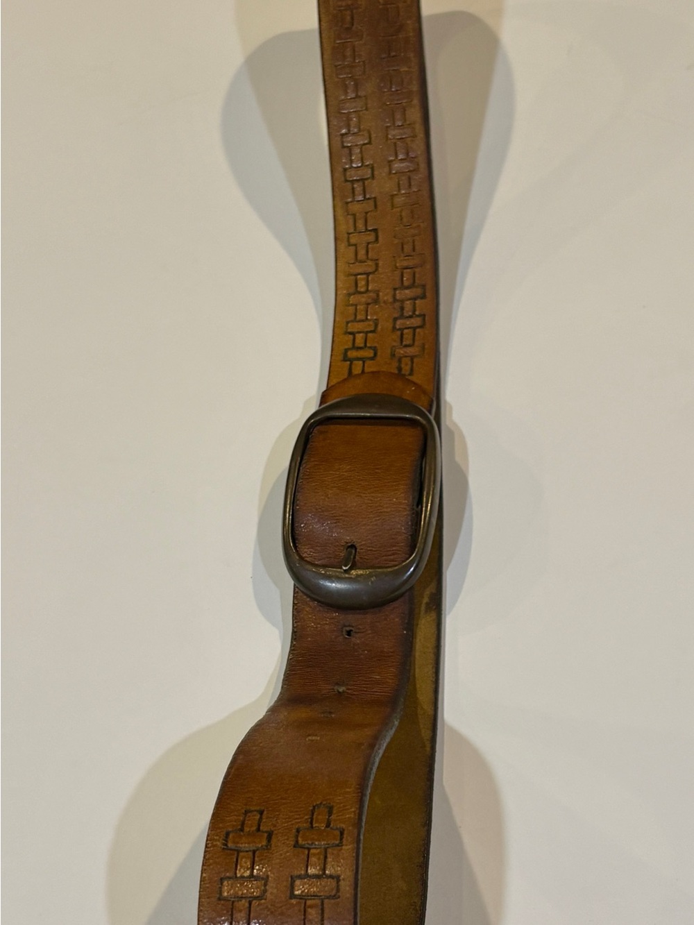 Men's Brown Leather Belt with Brushed Brass Buckle - Picture 6 of 10
